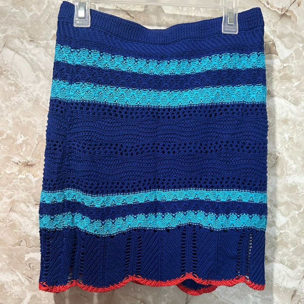 Rachel Roy Crochet Skirt Striped Knit‎ Mini Skirt Lined Blue XS